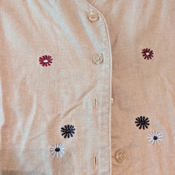 Vintage Beige Linen Floral Embroidered Blouse - Picture 3 of 4